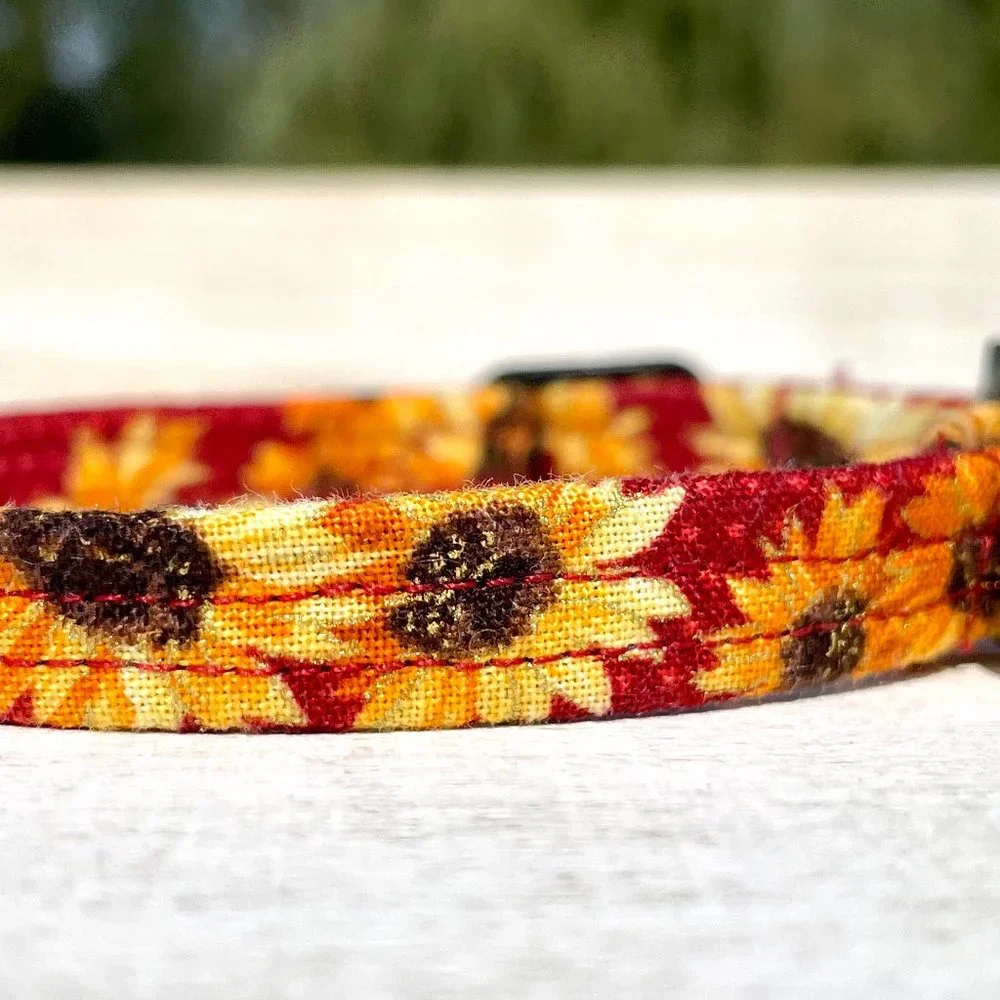 Handmade Sunflower Cat Collar with Breakaway Safety Buckle